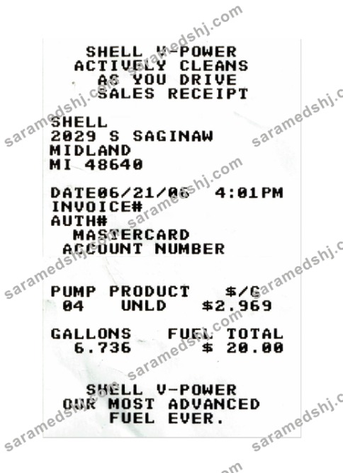 SHELL V-POWER payment receipt